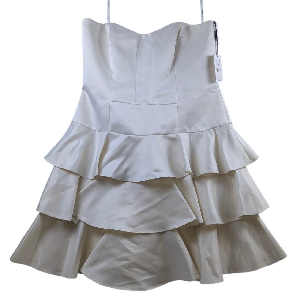 Calvin Klein Baddie Sweetheart Neck Ruffle Tiers Strapless Dress Ivy Womens 10